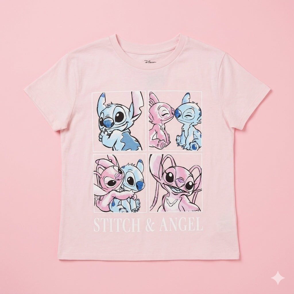 Stitch & Angel Valentines T-Shirt & Sticky Set Gift Bundle