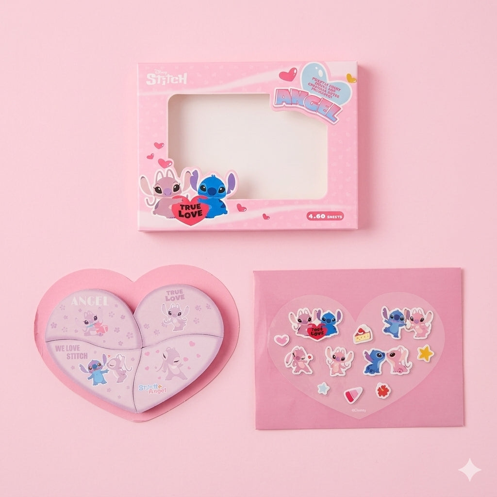 Stitch & Angel Valentines T-Shirt & Sticky Set Gift Bundle
