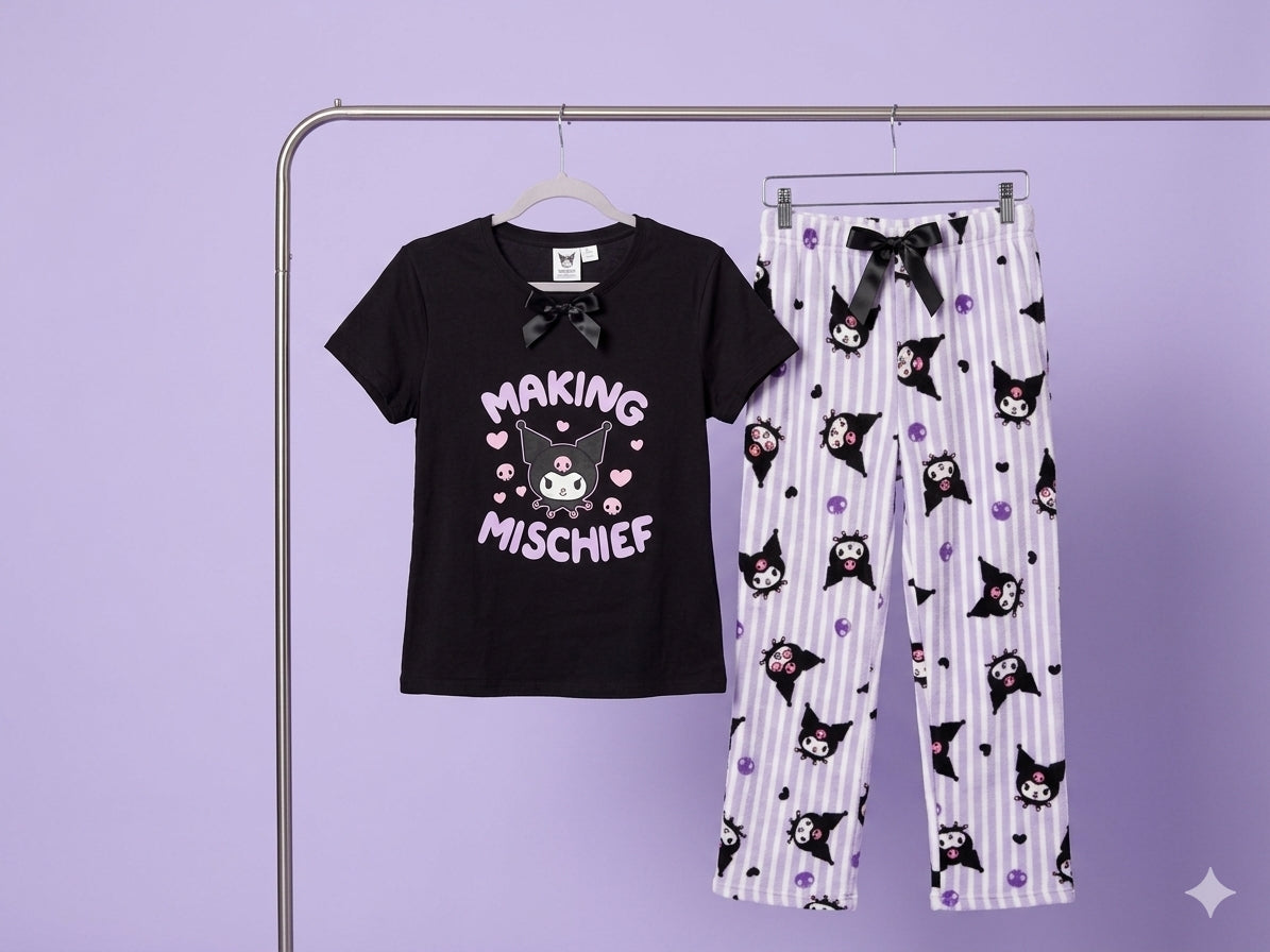 Kuromi HD Print T-Shirt & Plush Pant Pajama Set Signature Box