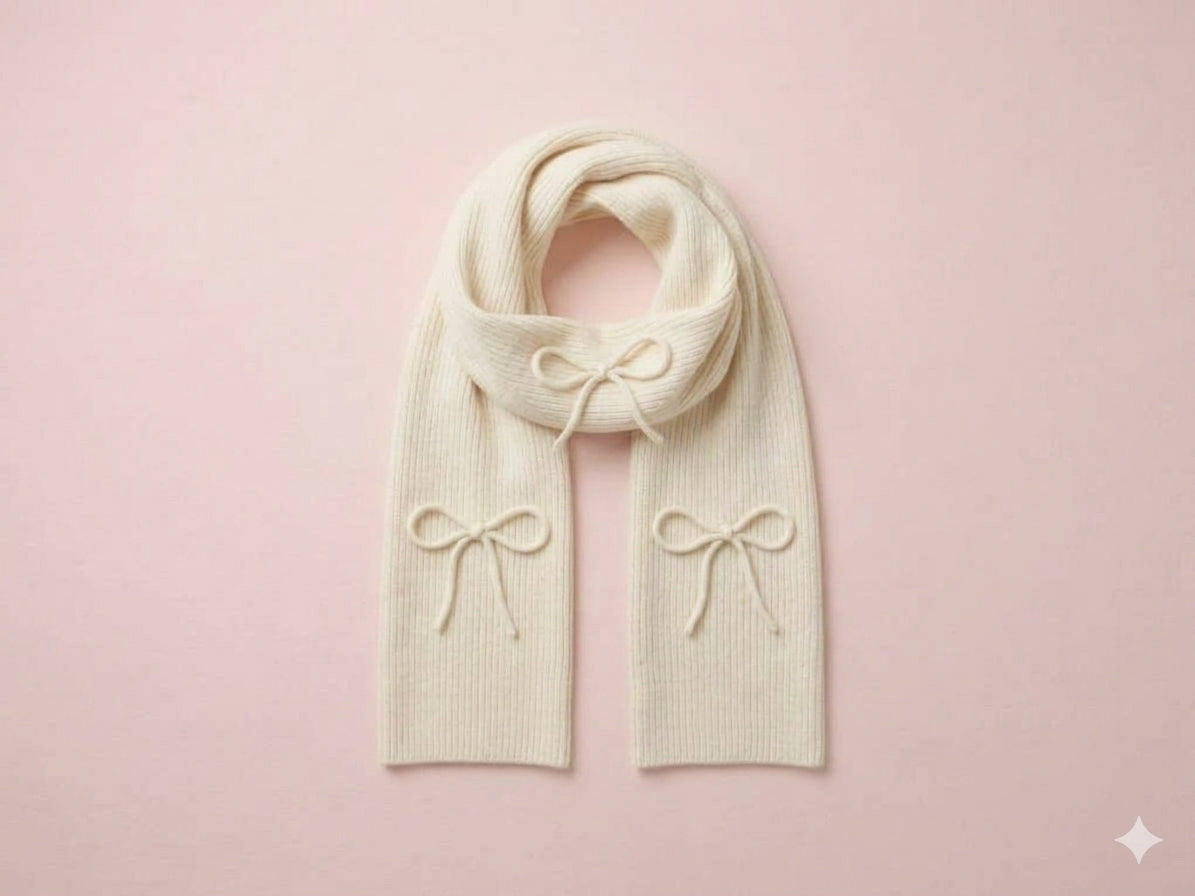 Bow Scarf, Cream, Signature Box