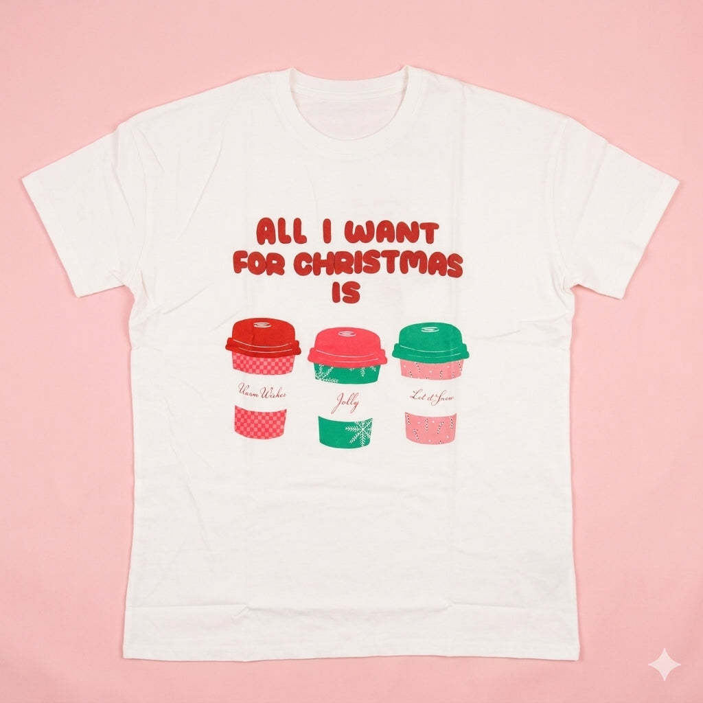 Christmas Coffees Graphic & Puff Print Oversized T-Shirt Signature Box