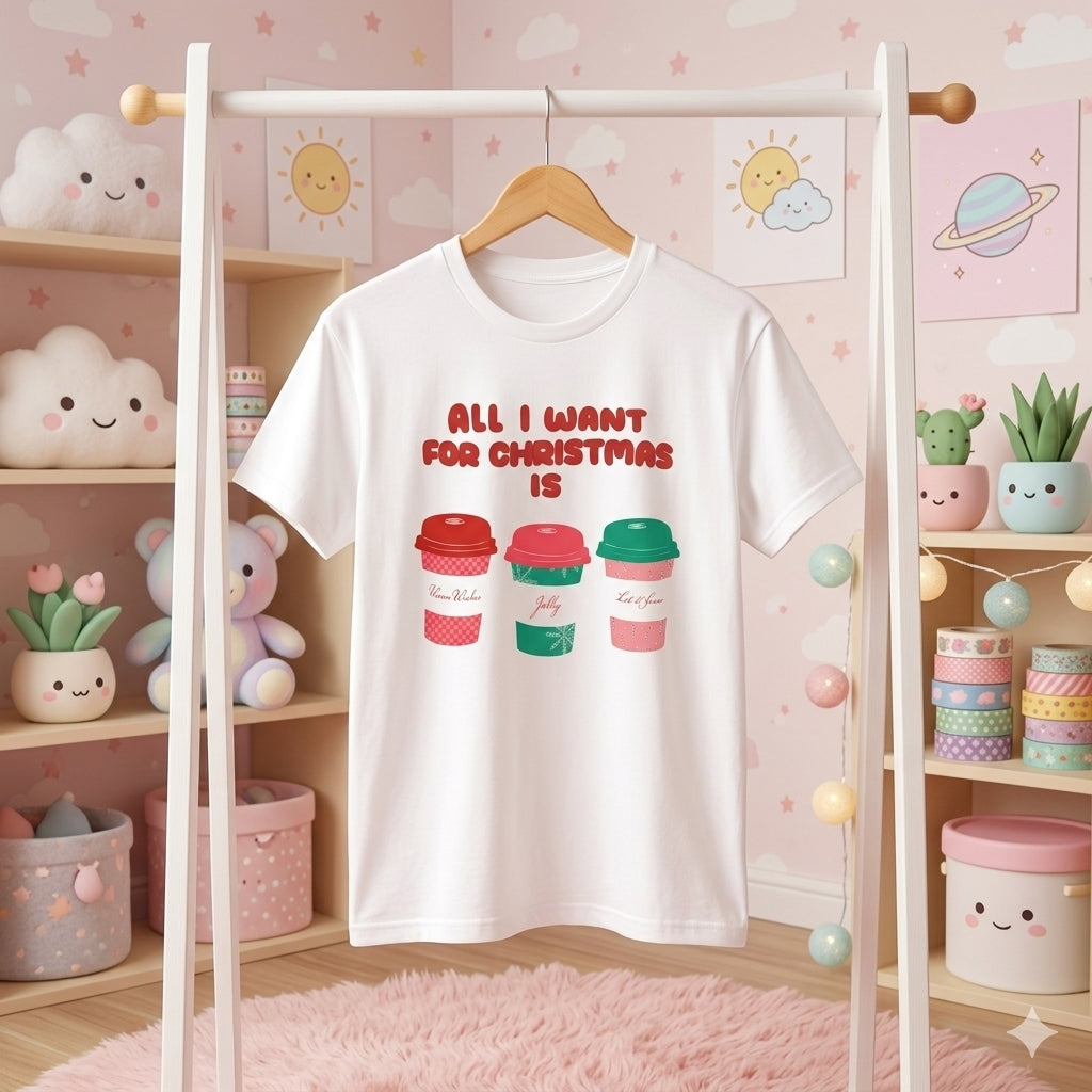 Christmas Coffees Graphic & Puff Print Oversized T-Shirt Signature Box