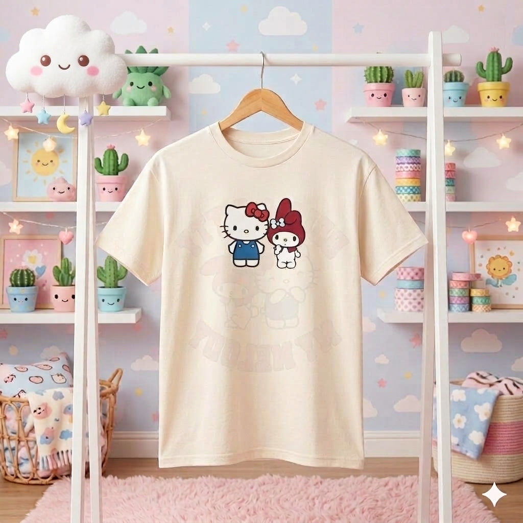 Hello Kitty & My Melody Graphic Boyfriend T-Shirt Signature Box